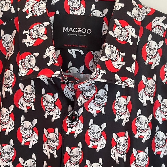 Maceoo Galileo Puppy Short Sleeve Button Down Shirt Red/Black Mens Size XL - Picture 1 of 10